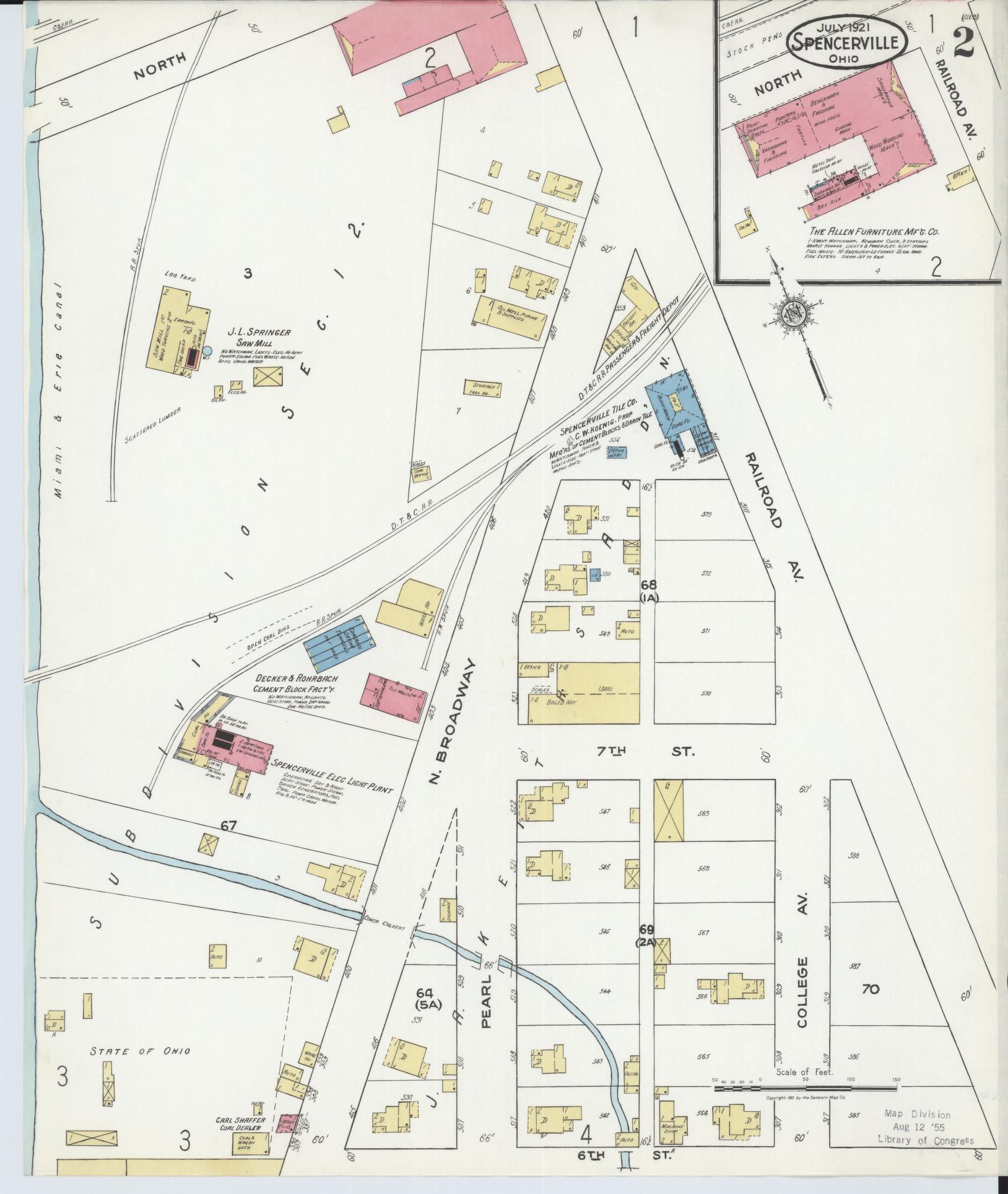 Sanborn Fire Insurance Map from Spencerville, Allen County, Ohio (1921), Sheet #0002 - Historic Sanborn Fire Insurance Map Print, vintage old map wall art, antique decor, genealogy gift, Ohio Ohio map