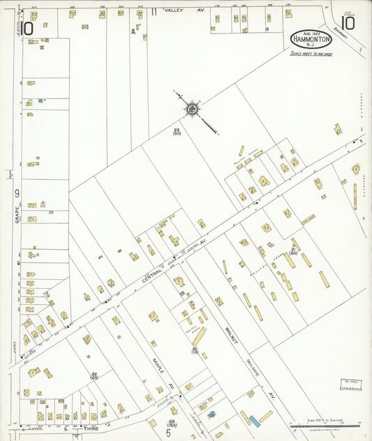 Sanborn Fire Insurance Map from Hammonton, Atlantic County, New Jersey (1923), Sheet #0010 - Historic Sanborn Fire Insurance Map Print, vintage old map wall art, antique decor, genealogy gift, New Jersey New Jersey map