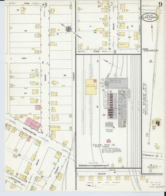Sanborn Fire Insurance Map from Leetonia, Columbiana County, Ohio (1910), Sheet #0009 - Historic Sanborn Fire Insurance Map Print, vintage old map wall art, antique decor, genealogy gift, Ohio Ohio map