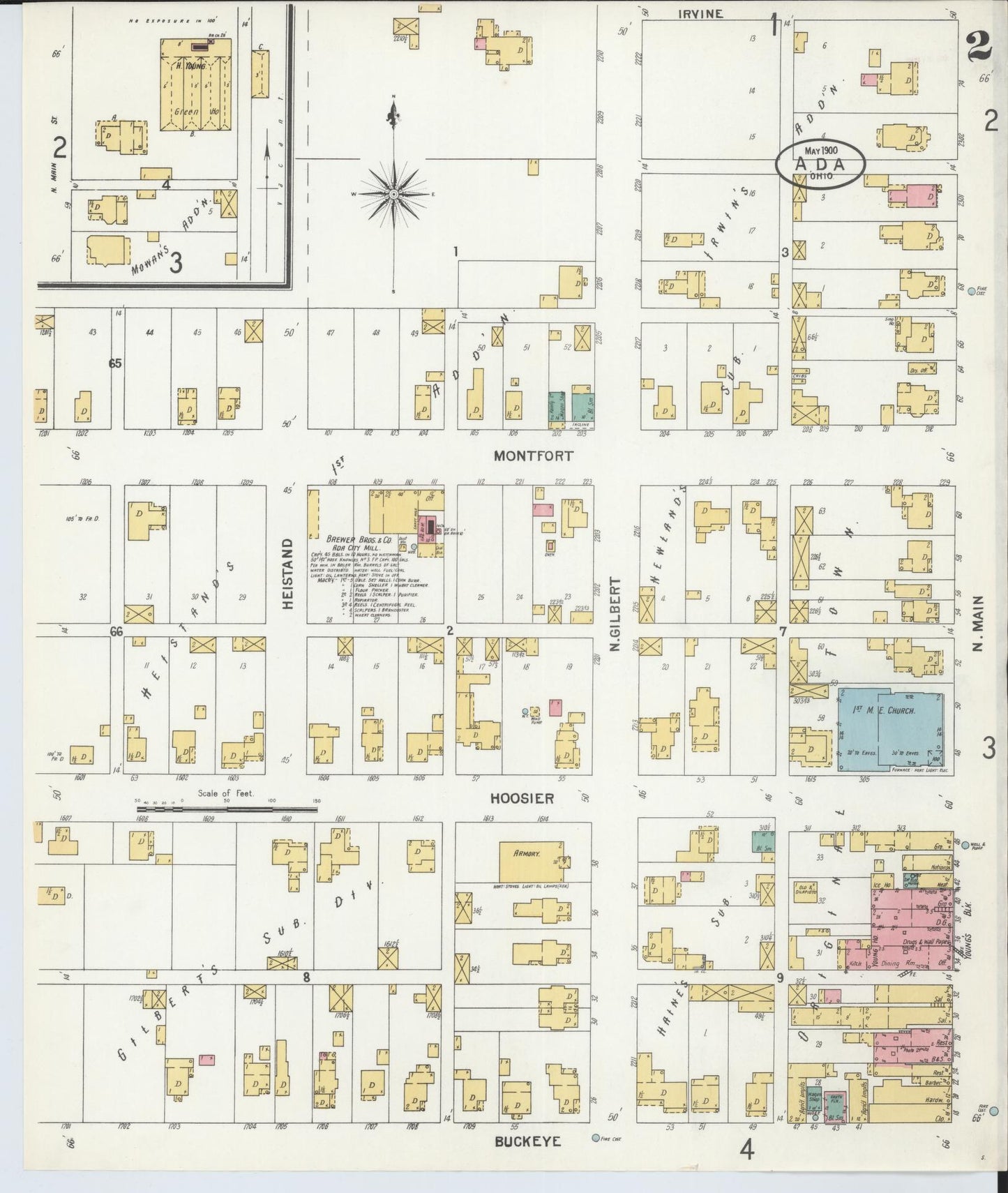 Sanborn Fire Insurance Map from Ada, Hardin County, Ohio (1900), Sheet #0002 - Complete Map Set gallery image, historic Sanborn map, vintage wall art, Ohio Ohio