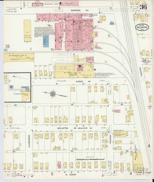 Sanborn Fire Insurance Map from Newark, Licking County, Ohio (1912), Sheet #0036 - Historic Sanborn Fire Insurance Map Print, vintage old map wall art, antique decor, genealogy gift, Ohio Ohio map