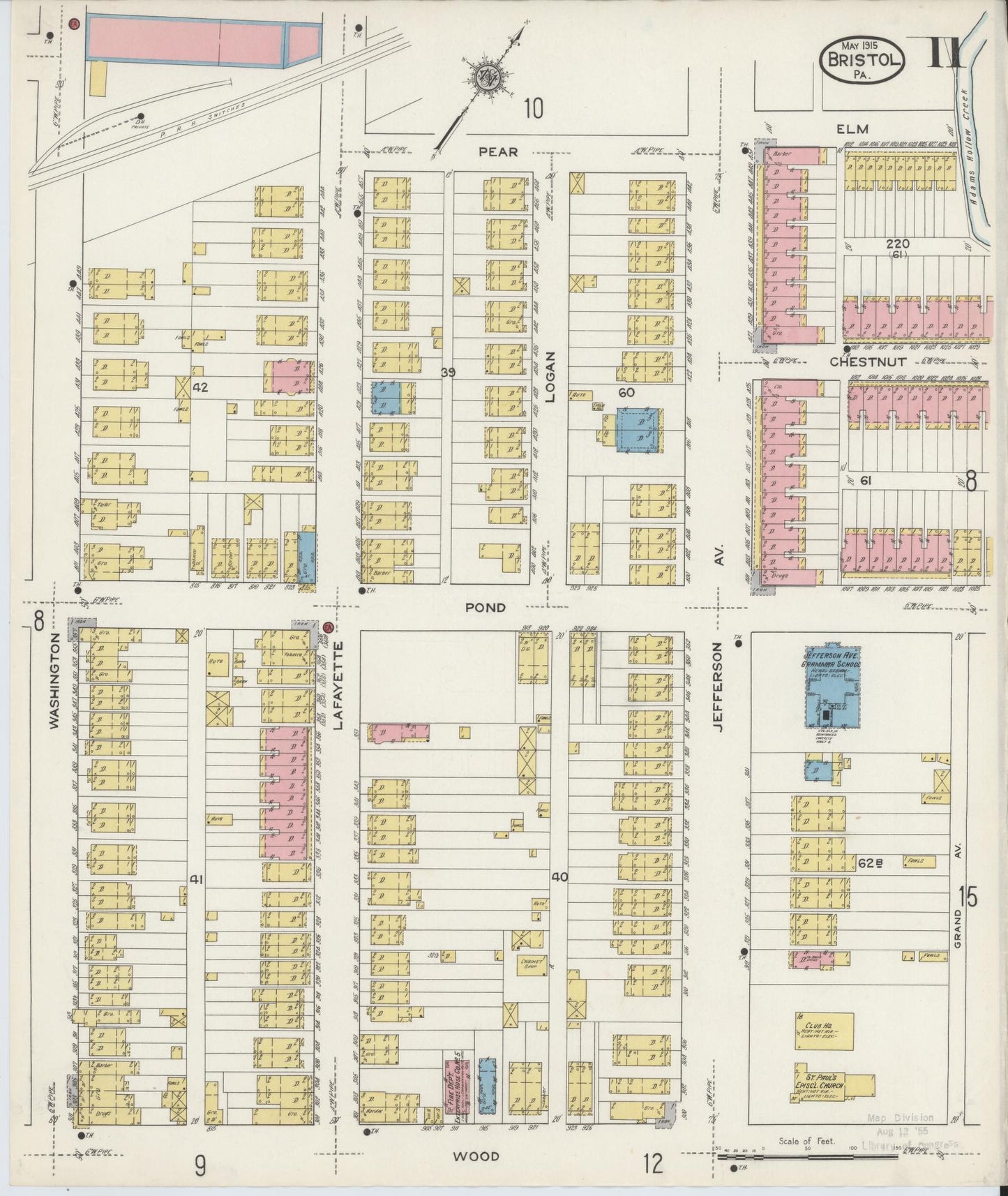 Sanborn Fire Insurance Map from Bristol, Bucks County, Pennsylvania (1915), Sheet #0011 - Historic Sanborn Fire Insurance Map Print, vintage old map wall art, antique decor, genealogy gift, Pennsylvania Pennsylvania map