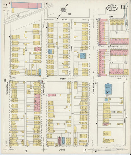 Sanborn Fire Insurance Map from Bristol, Bucks County, Pennsylvania (1915), Sheet #0011 - Historic Sanborn Fire Insurance Map Print, vintage old map wall art, antique decor, genealogy gift, Pennsylvania Pennsylvania map