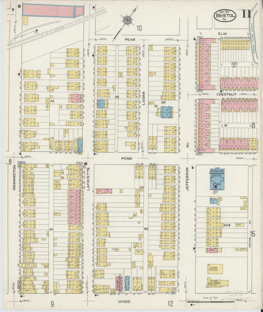 Sanborn Fire Insurance Map from Bristol, Bucks County, Pennsylvania (1915), Sheet #0011 - Historic Sanborn Fire Insurance Map Print, vintage old map wall art, antique decor, genealogy gift, Pennsylvania Pennsylvania map
