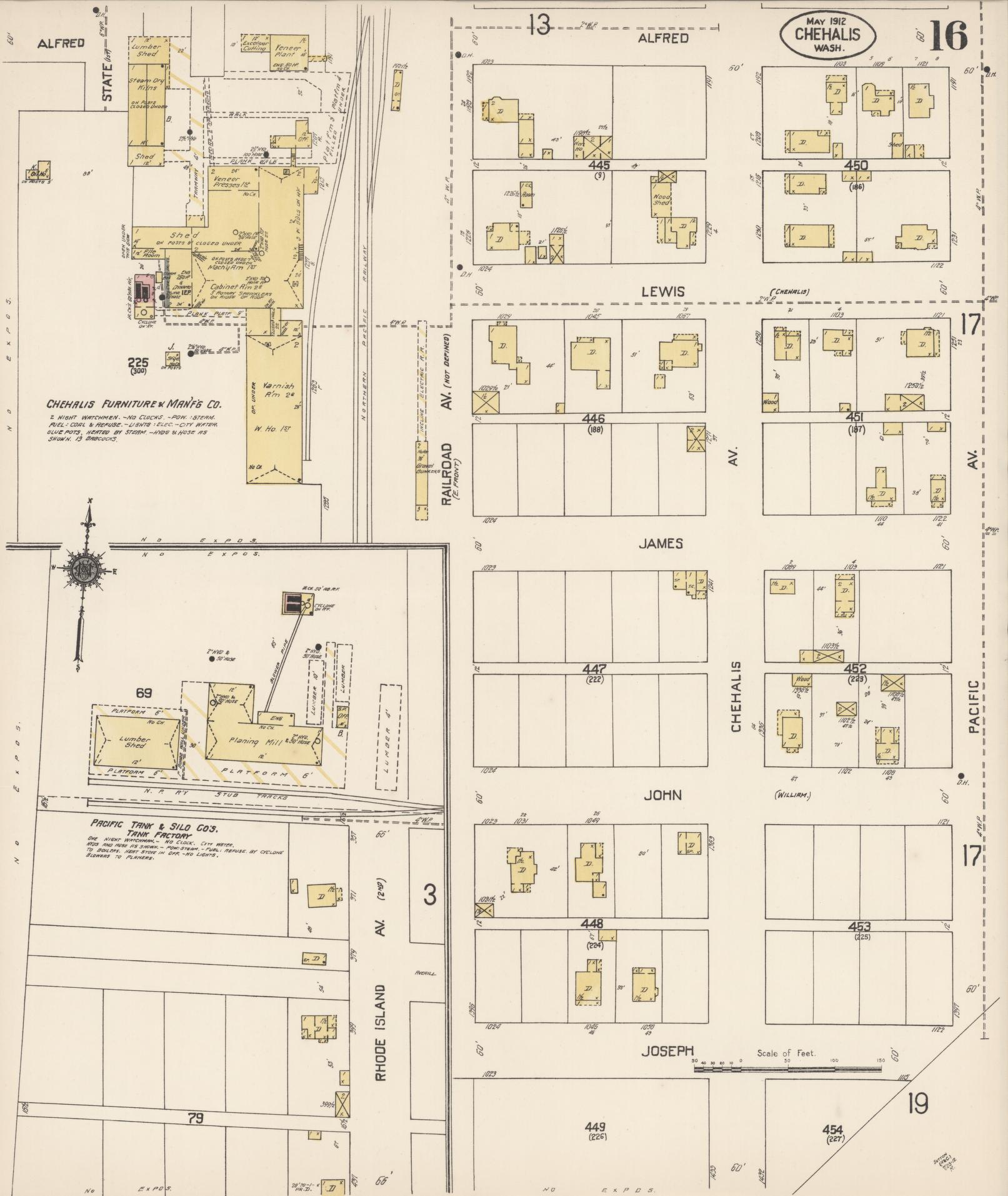 Sanborn Fire Insurance Map from Chehalis, Lewis County, Washington (1912), Sheet #0016 - Complete Map Set gallery image, historic Sanborn map, vintage wall art, Washington Washington