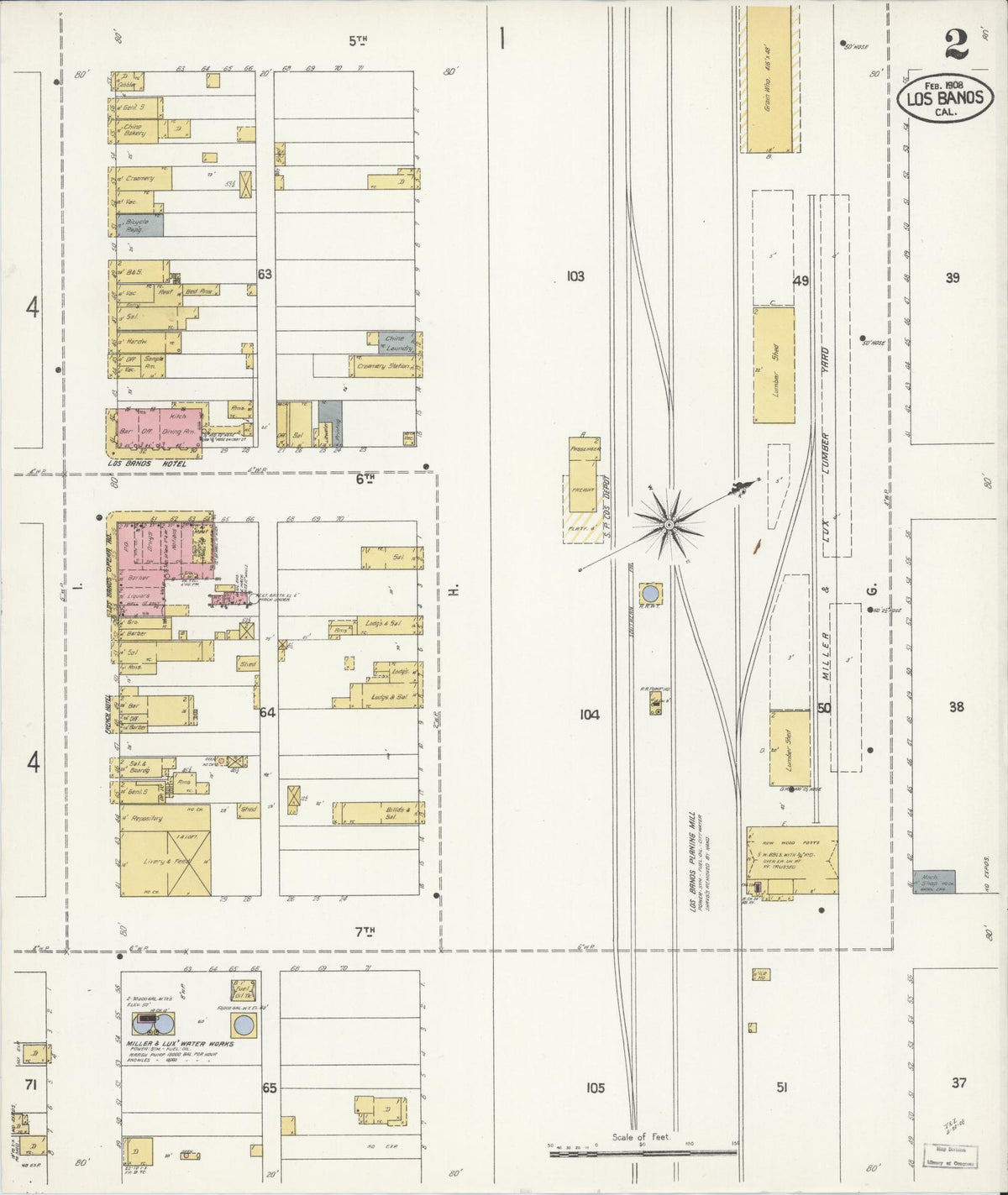 Sanborn Fire Insurance Map from Los Banos, Merced County, California (1908), Sheet #0002 - Complete Map Set gallery image, historic Sanborn map, vintage wall art, California California