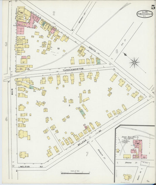 Sanborn Fire Insurance Map from Freehold, Monmouth County, New Jersey (1895), Sheet #0005 - Historic Sanborn Fire Insurance Map Print, vintage old map wall art, antique decor, genealogy gift, New Jersey New Jersey map