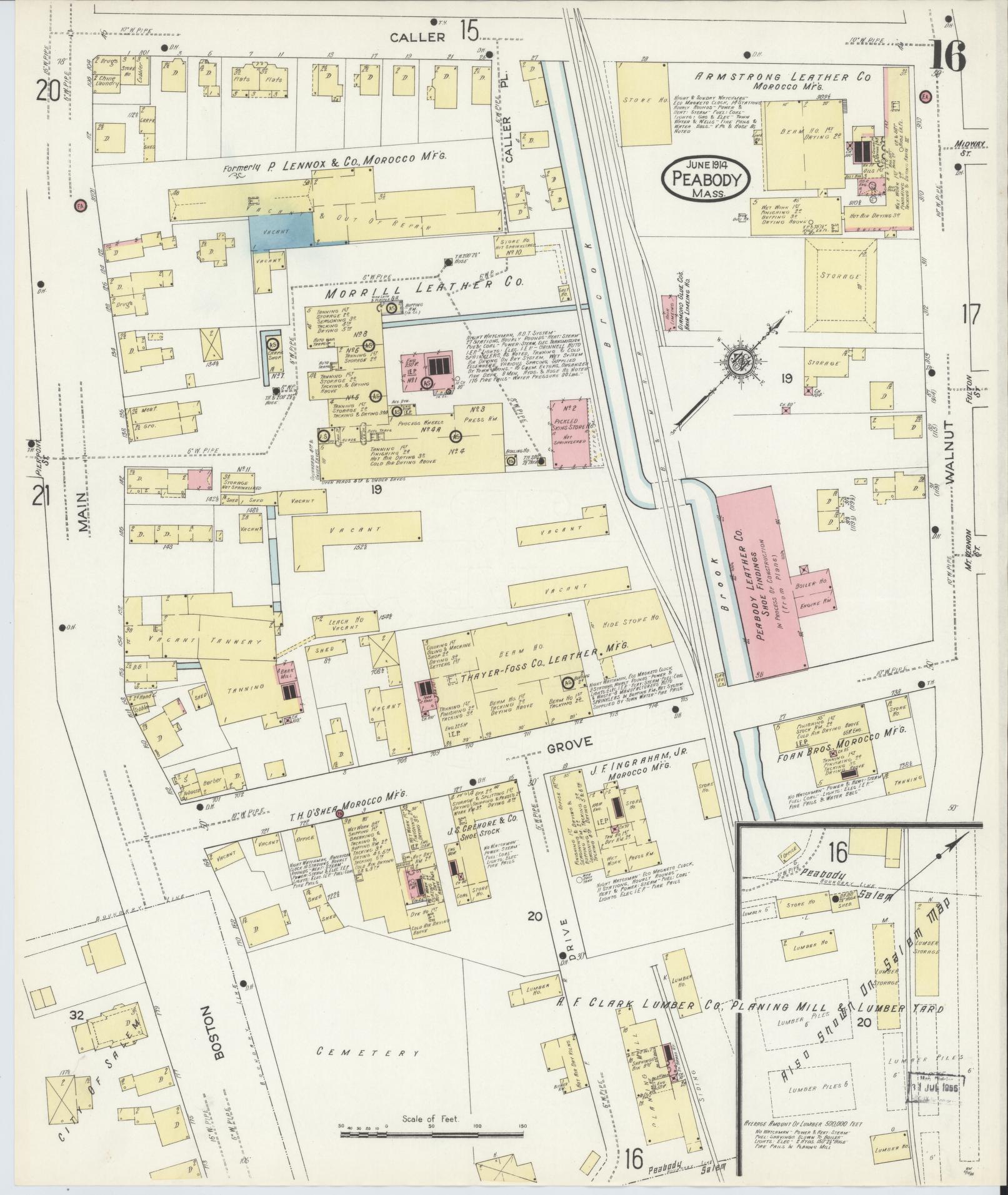 Sanborn Fire Insurance Map from Peabody, Essex County, Massachusetts (1914), Sheet #0016 - Complete Map Set gallery image, historic Sanborn map, vintage wall art, Massachusetts Massachusetts
