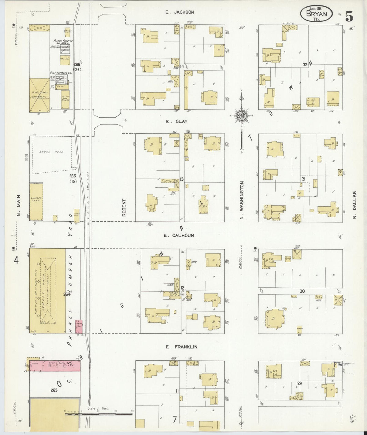 Sanborn Fire Insurance Map from Bryan, Brazos County, Texas (1912), Sheet #0005 - Complete Map Set gallery image, historic Sanborn map, vintage wall art, Texas Texas