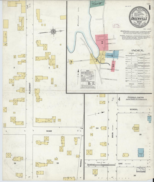 Sanborn Fire Insurance Map from Greenville, Piscataquis County, Maine (1911), Sheet #0001 - Historic Sanborn Fire Insurance Map Print, vintage old map wall art, antique decor, genealogy gift, Maine Maine map