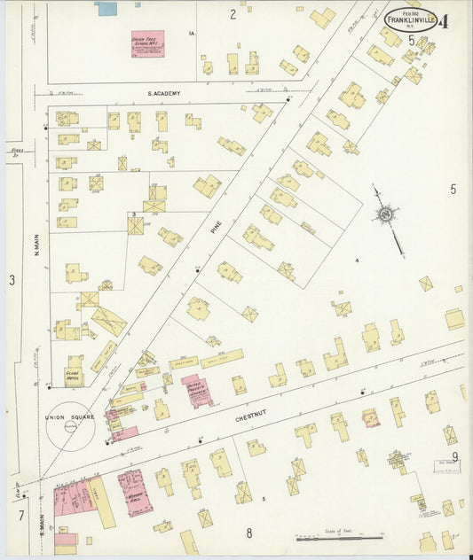 Sanborn Fire Insurance Map from Franklinville, Cattaraugus County, New York (1912), Sheet #0004 - Historic Sanborn Fire Insurance Map Print, vintage old map wall art, antique decor, genealogy gift, New York New York map