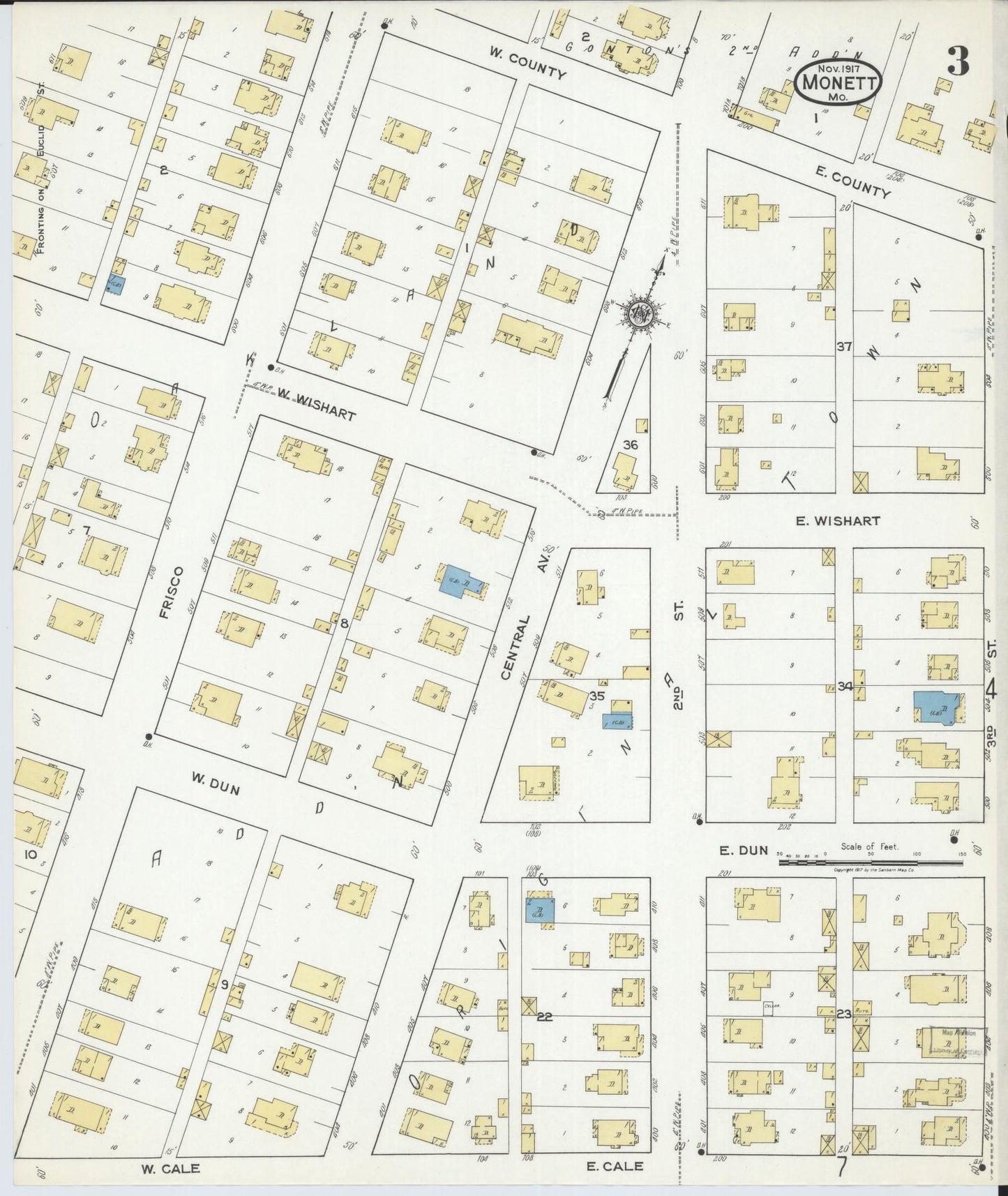 Sanborn Fire Insurance Map from Monett, Barry County, Missouri (1917), Sheet #0003 - Historic Sanborn Fire Insurance Map Print, vintage old map wall art, antique decor, genealogy gift, Missouri Missouri map