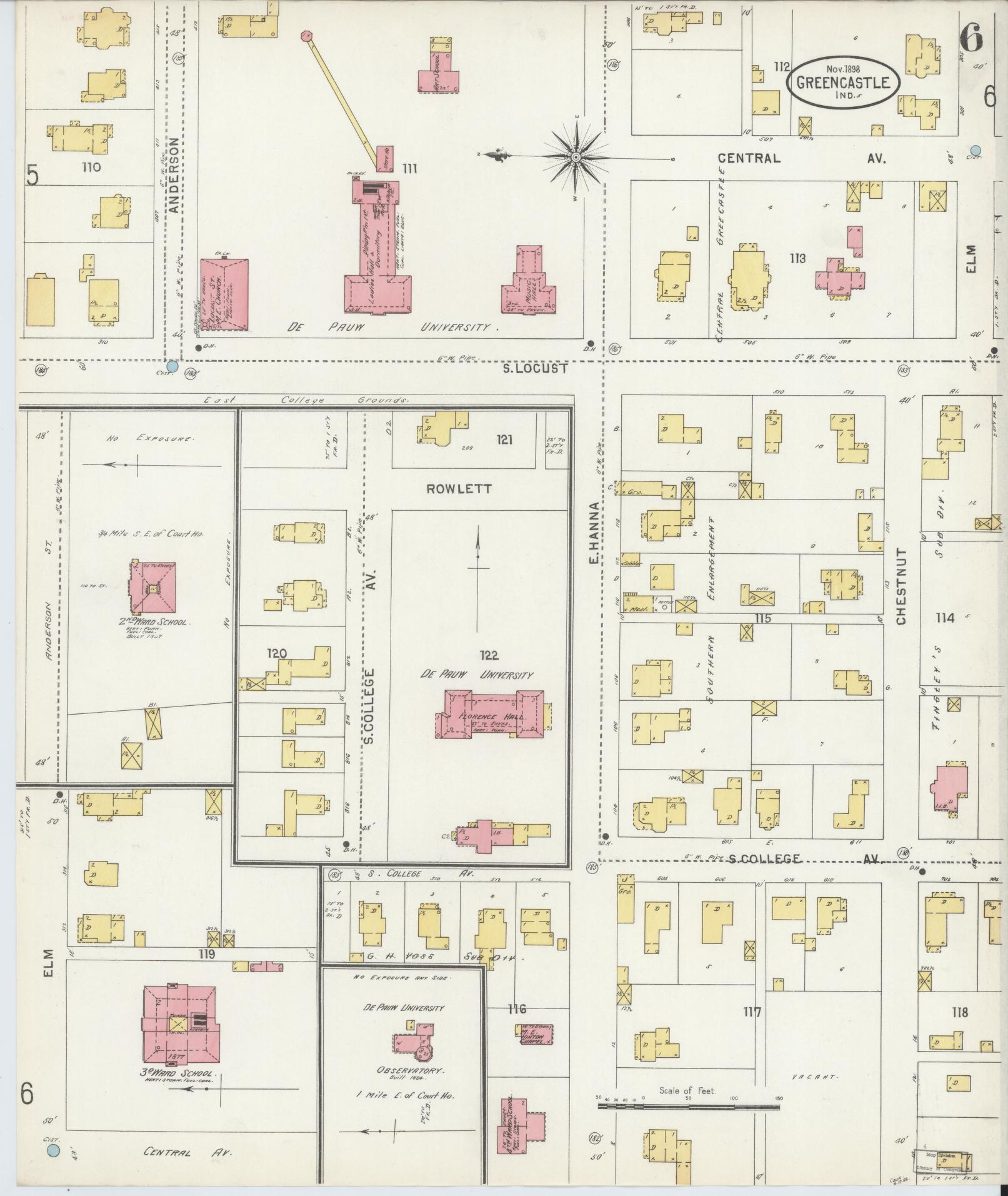 Sanborn Fire Insurance Map from Greencastle, Putnam County, Indiana (1898), Sheet #0006 - Complete Map Set gallery image, historic Sanborn map, vintage wall art, Indiana Indiana