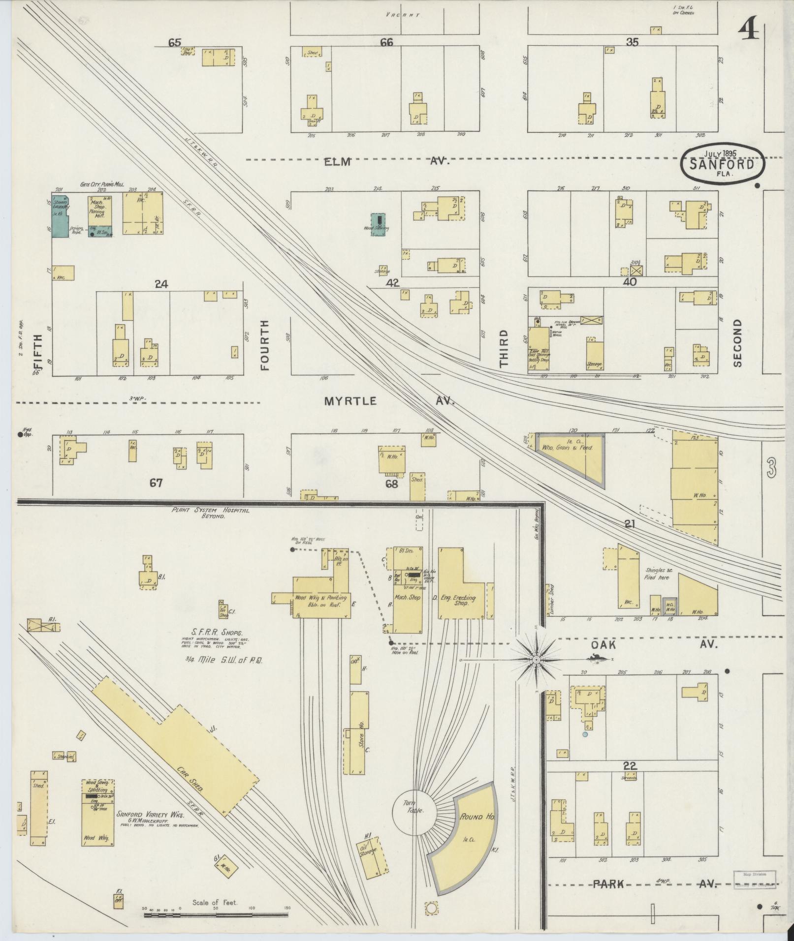 Sanborn Fire Insurance Map from Sanford, Seminole County, Florida (1895), Sheet #0004 - Complete Map Set gallery image, historic Sanborn map, vintage wall art, Florida Florida