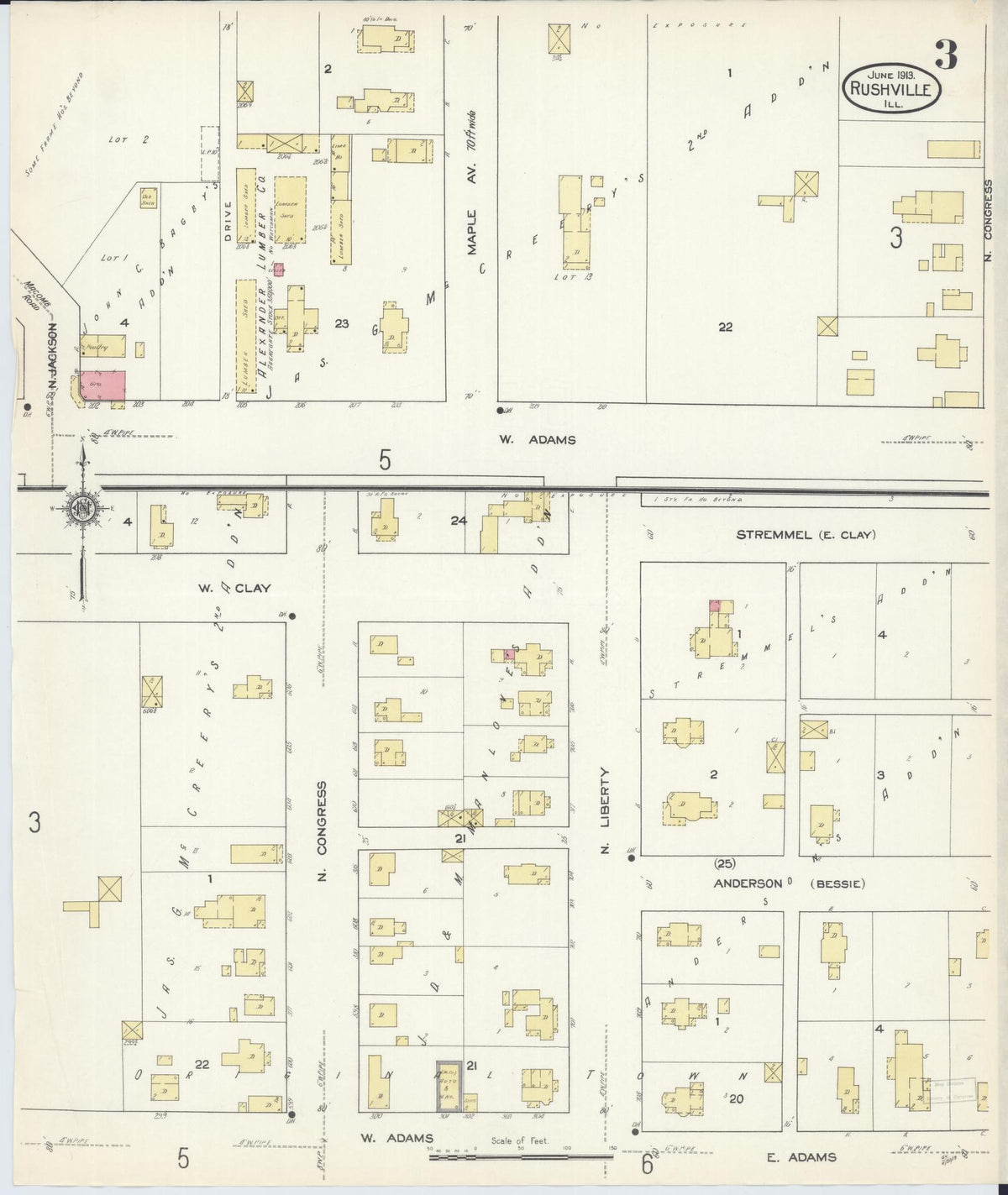 Sanborn Fire Insurance Map from Rushville, Schuyler County, Illinois (1913), Sheet #0003 - Complete Map Set gallery image, historic Sanborn map, vintage wall art, Illinois Illinois