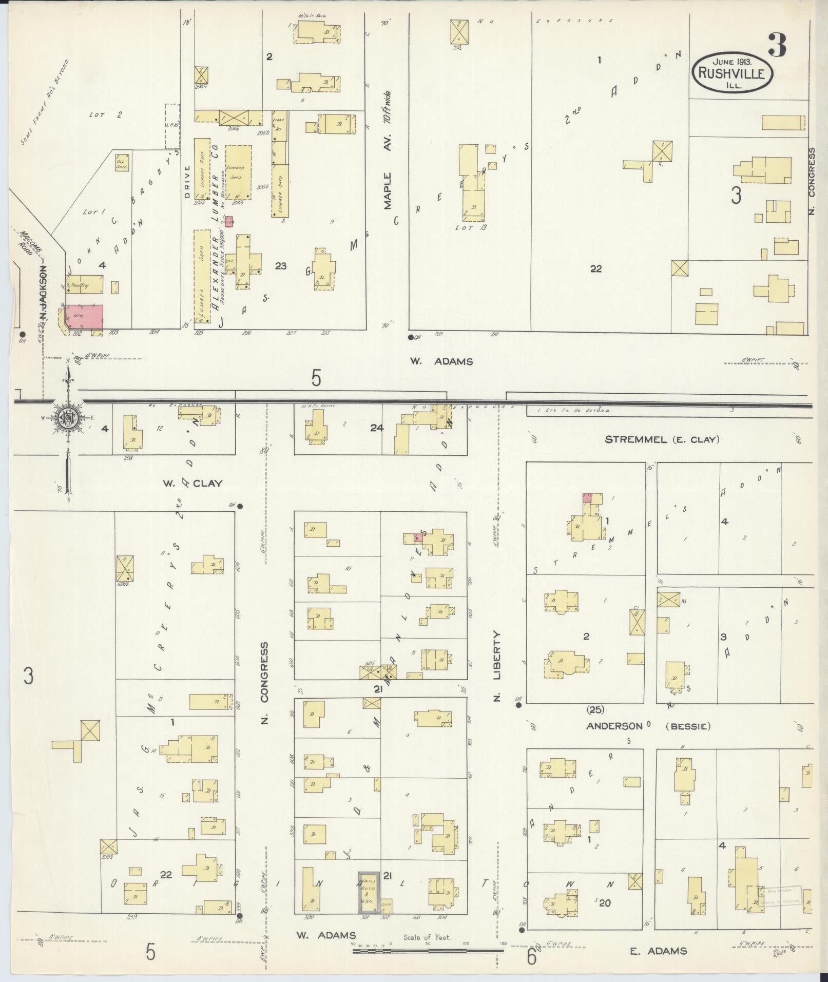 Sanborn Fire Insurance Map from Rushville, Schuyler County, Illinois (1913), Sheet #0003 - Complete Map Set gallery image, historic Sanborn map, vintage wall art, Illinois Illinois