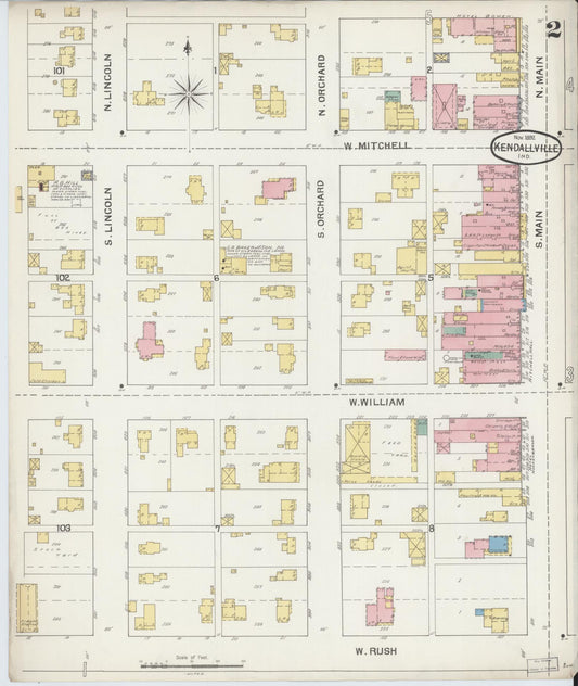 Sanborn Fire Insurance Map from Kendallville, Noble County, Indiana (1892), Sheet #0002 - Historic Sanborn Fire Insurance Map Print, vintage old map wall art, antique decor, genealogy gift, Indiana Indiana map