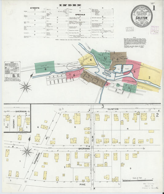 Sanborn Fire Insurance Map from Galeton, Potter County, Pennsylvania (1905), Sheet #0001 - Historic Sanborn Fire Insurance Map Print, vintage old map wall art, antique decor, genealogy gift, Pennsylvania Pennsylvania map