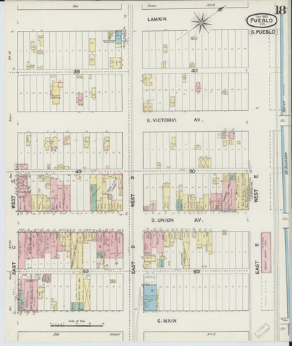 Sanborn Fire Insurance Map from Pueblo, Pueblo County, Colorado (1889), Sheet #0018 - Complete Map Set gallery image, historic Sanborn map, vintage wall art, Colorado Colorado