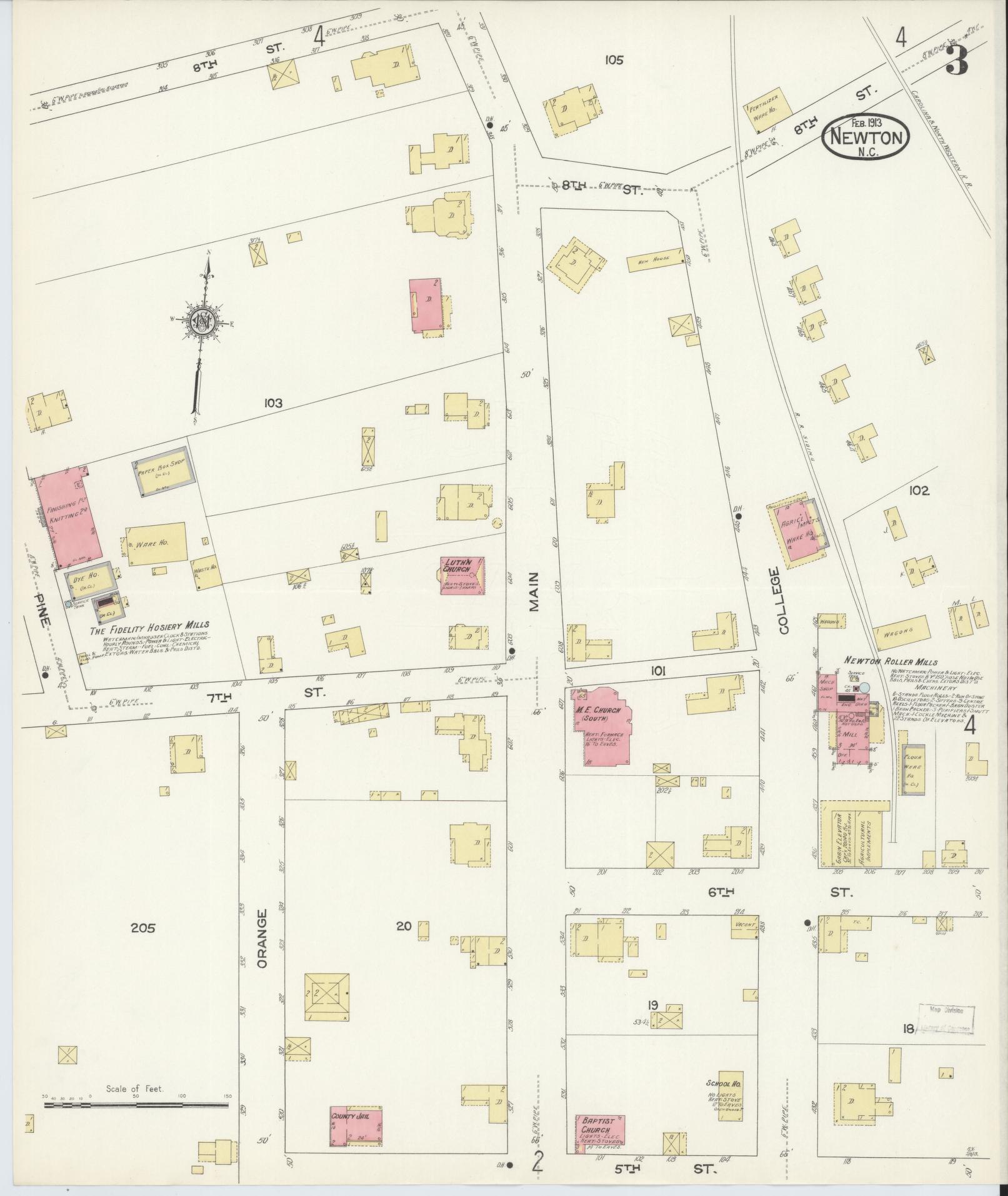 Sanborn Fire Insurance Map from Newton, Catawba County, North Carolina (1913), Sheet #0003 - Complete Map Set gallery image, historic Sanborn map, vintage wall art, North Carolina North Carolina