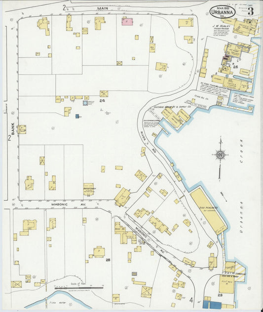 Sanborn Fire Insurance Map from Urbanna, Middlesex County, Virginia (1921), Sheet #0003 - Historic Sanborn Fire Insurance Map Print, vintage old map wall art, antique decor, genealogy gift, Virginia Virginia map