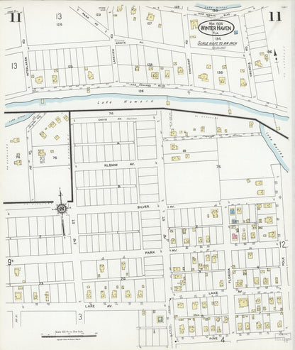 Sanborn Fire Insurance Map from Winter Haven, Polk County, Florida (1924), Sheet #0011 - Historic Sanborn Fire Insurance Map Print, vintage old map wall art, antique decor, genealogy gift, Florida Florida map
