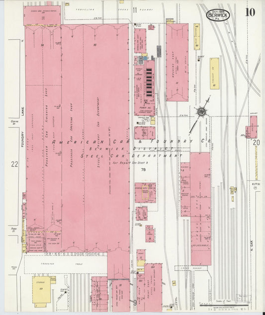 Sanborn Fire Insurance Map from Berwick, Columbia County, Pennsylvania (1918), Sheet #0010 - Historic Sanborn Fire Insurance Map Print, vintage old map wall art, antique decor, genealogy gift, Pennsylvania Pennsylvania map