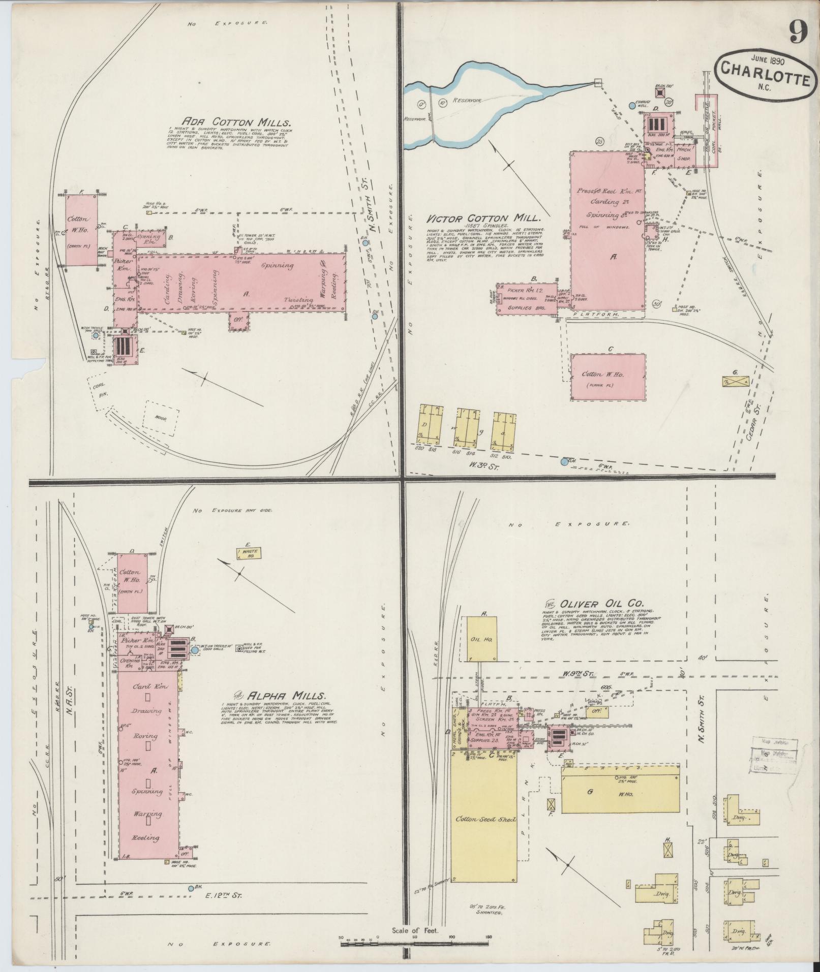 Sanborn Fire Insurance Map from Charlotte, Mecklenburg County, North Carolina (1890), Sheet #0009 - Complete Map Set gallery image, historic Sanborn map, vintage wall art, North Carolina North Carolina