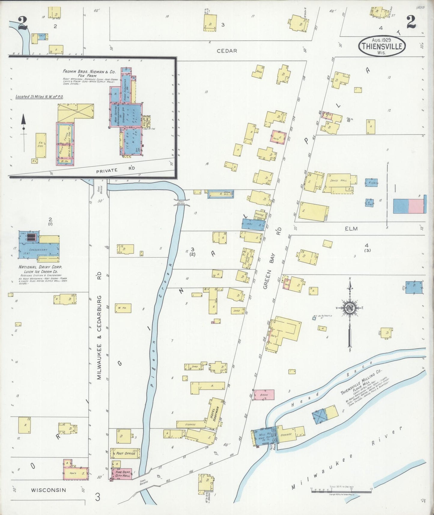Sanborn Fire Insurance Map from Thiensville, Ozaukee County, Wisconsin (1929), Sheet #0002 - Complete Map Set gallery image, historic Sanborn map, vintage wall art, Wisconsin Wisconsin