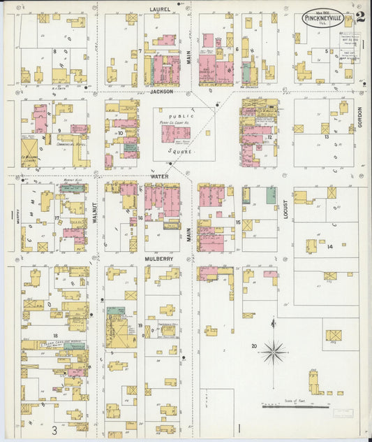 Sanborn Fire Insurance Map from Pinckneyville, Perry County, Illinois (1900), Sheet #0002 - Historic Sanborn Fire Insurance Map Print, vintage old map wall art, antique decor, genealogy gift, Illinois Illinois map