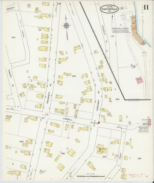 Sanborn Fire Insurance Map from Rumford Falls, Oxford County, Maine (1912), Sheet #0011 - Historic Sanborn Fire Insurance Map Print, vintage old map wall art, antique decor, genealogy gift, Maine Maine map