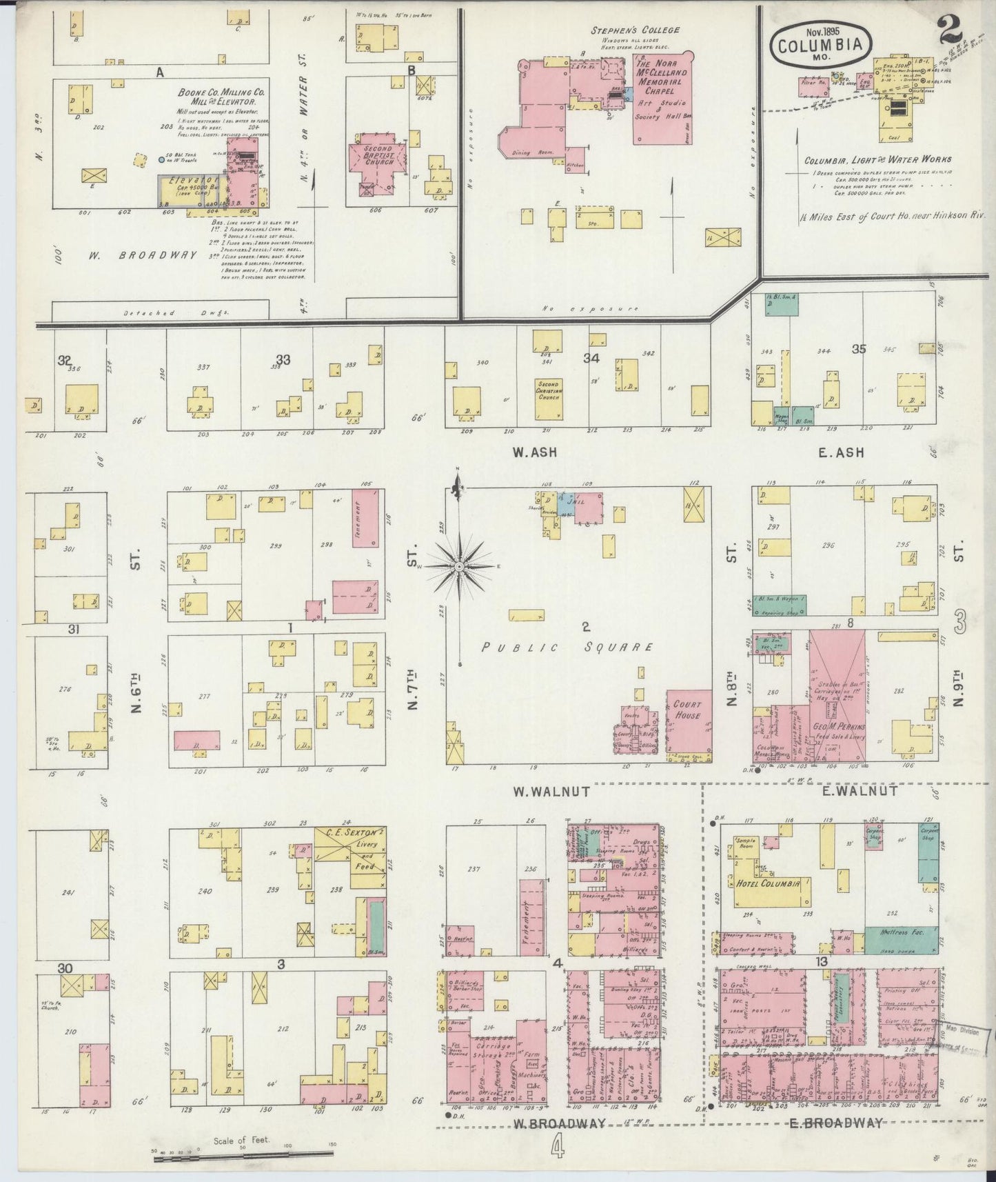 Sanborn Fire Insurance Map from Columbia, Boone County, Missouri (1895), Sheet #0002 - Complete Map Set gallery image, historic Sanborn map, vintage wall art, Missouri Missouri
