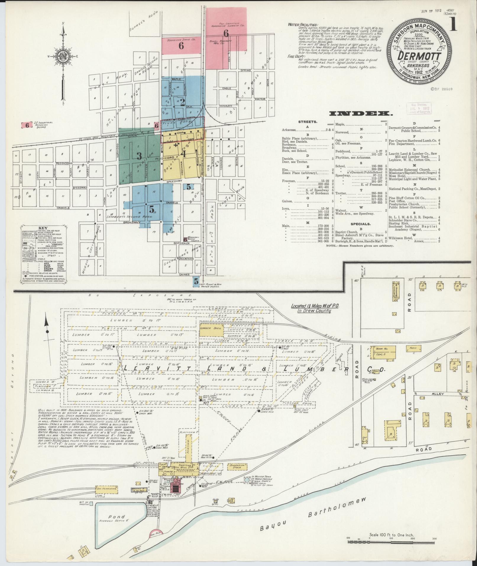 Sanborn Fire Insurance Map from Dermott, Chicot County, Arkansas. (1912) – Historic Sanborn Fire Insurance Map Print