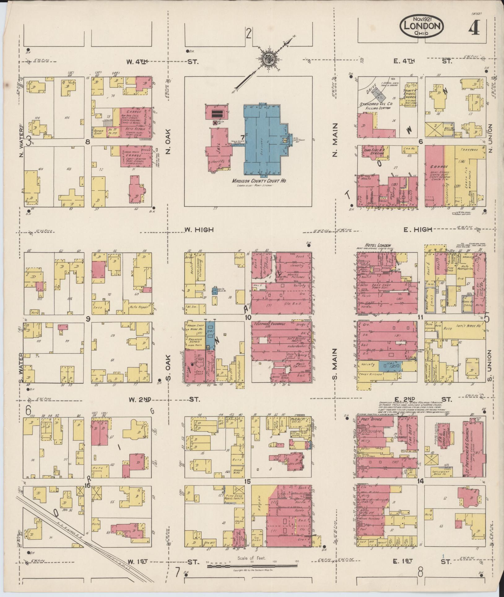 Sanborn Fire Insurance Map from London, Madison County, Ohio (1921), Sheet #0004 - Historic Sanborn Fire Insurance Map Print, vintage old map wall art, antique decor, genealogy gift, Ohio Ohio map