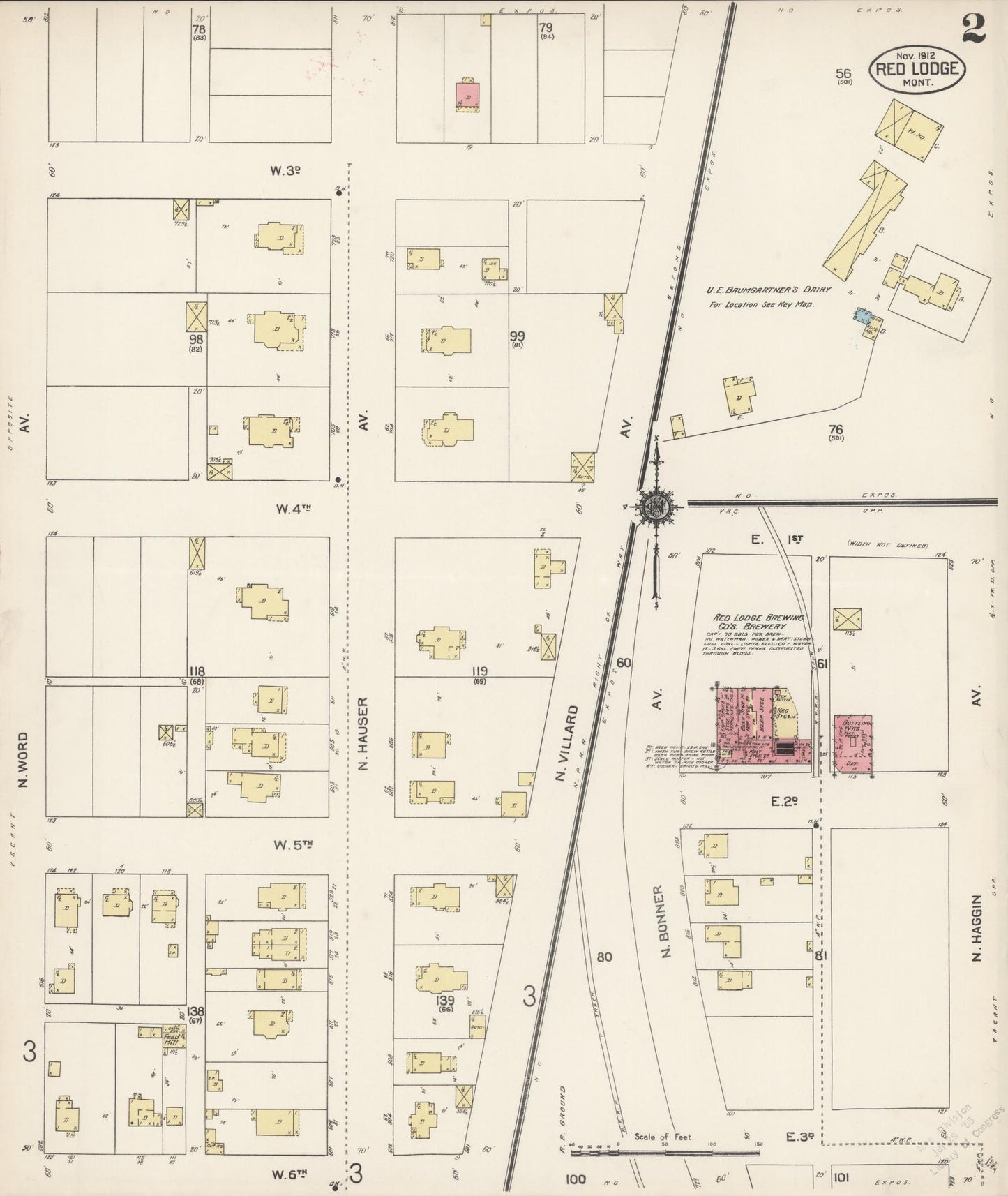 Sanborn Fire Insurance Map from Red Lodge, Carbon County, Montana (1912), Sheet #0002 - Complete Map Set gallery image, historic Sanborn map, vintage wall art, Montana Montana