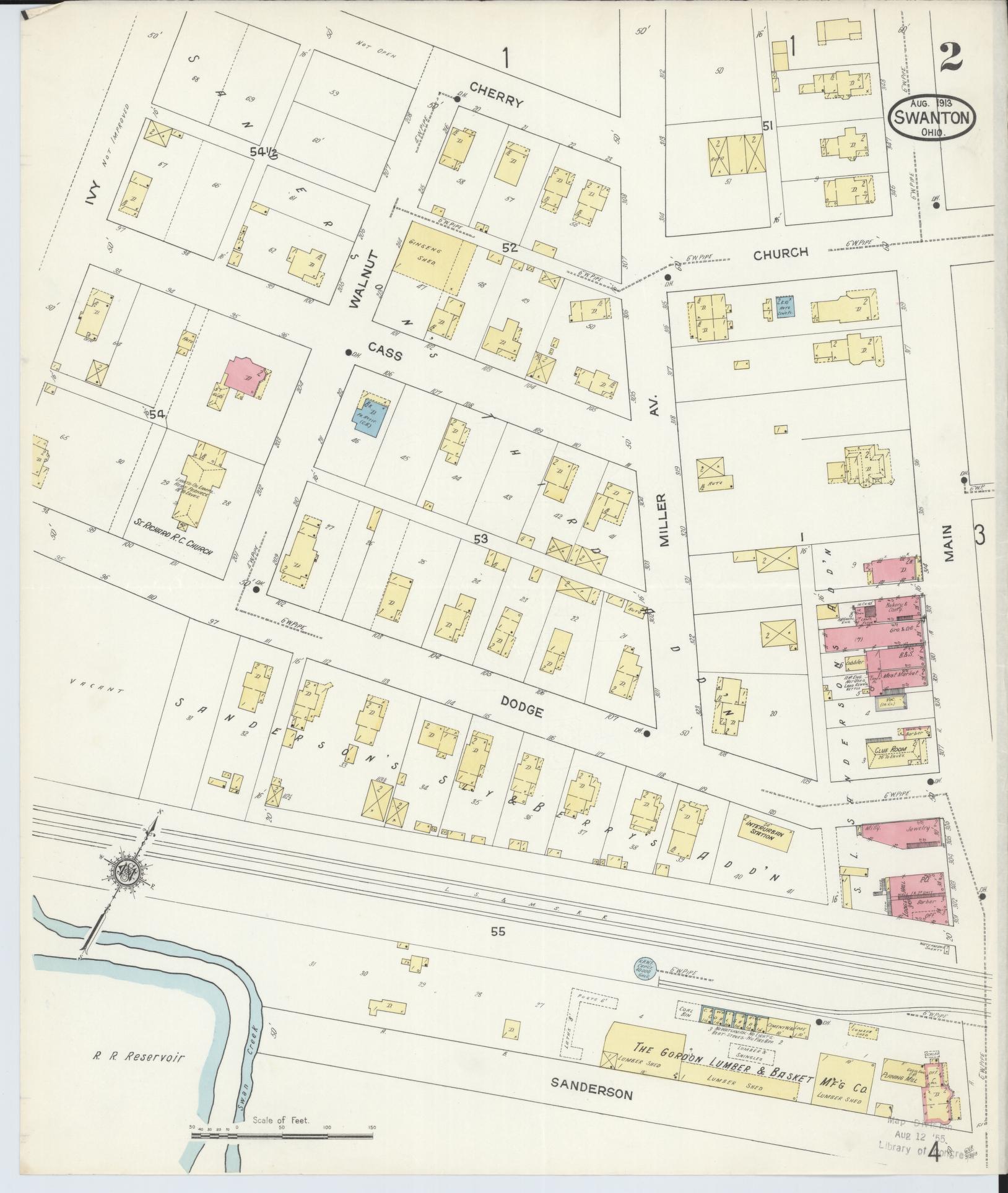 Sanborn Fire Insurance Map from Swanton, Fulton County, Ohio (1913), Sheet #0002 - Historic Sanborn Fire Insurance Map Print, vintage old map wall art, antique decor, genealogy gift, Ohio Ohio map