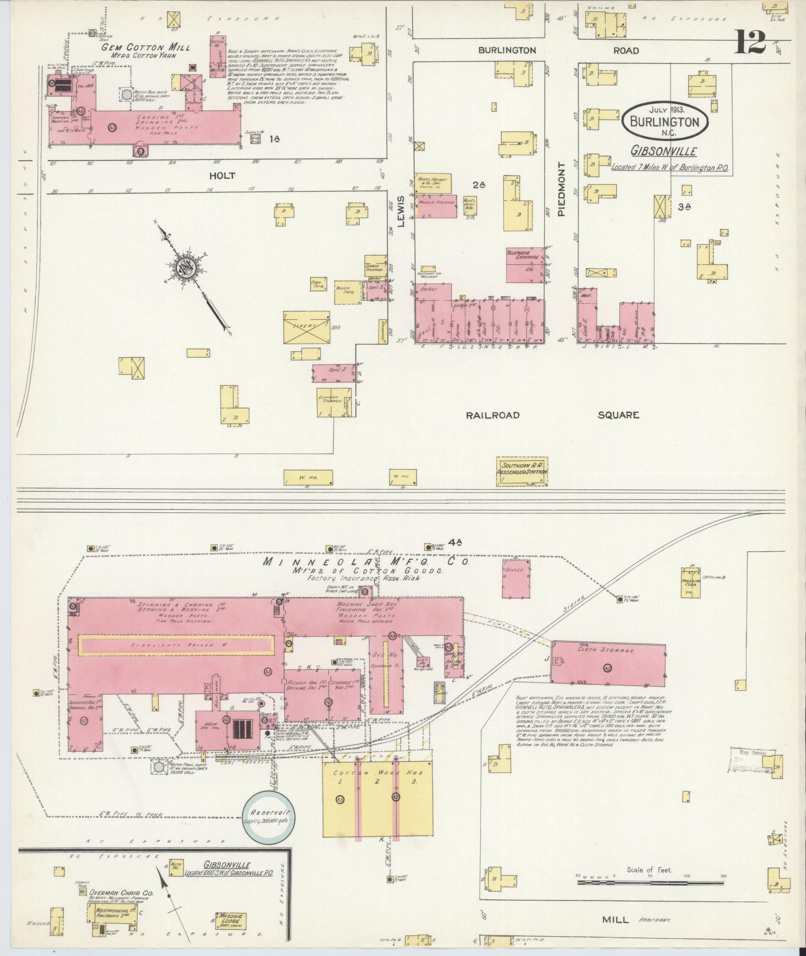 Sanborn Fire Insurance Map from Burlington, Alamance County, North Carolina (1913), Sheet #0012 - Complete Map Set gallery image, historic Sanborn map, vintage wall art, North Carolina North Carolina
