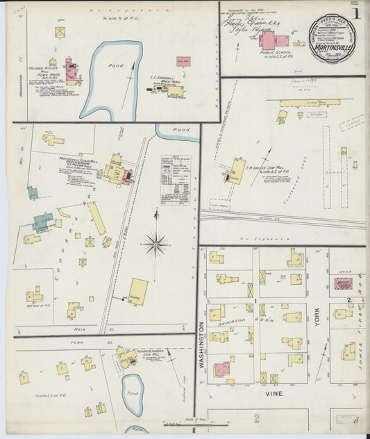 Sanborn Fire Insurance Map from Martinsville, Clark County, Illinois (1893), Sheet #0001 - Historic Sanborn Fire Insurance Map Print, vintage old map wall art, antique decor, genealogy gift, Illinois Illinois map