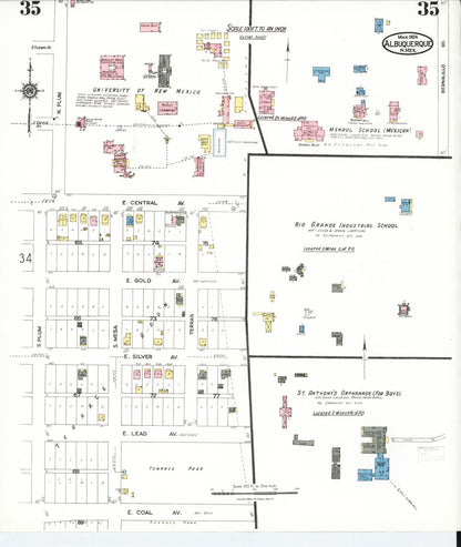 Sanborn Fire Insurance Map from Albuquerque, Bernalillo County, New Mexico (1924), Sheet #0035 - Complete Map Set gallery image, historic Sanborn map, vintage wall art, New Mexico New Mexico