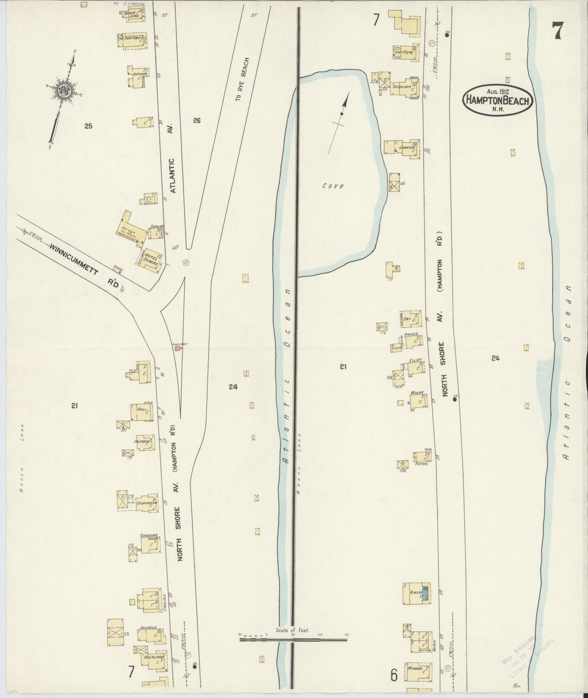 Sanborn Fire Insurance Map from Hampton Beach, Rockingham County, New Hampshire (1912), Sheet #0007 - Complete Map Set gallery image, historic Sanborn map, vintage wall art, New Hampshire New Hampshire