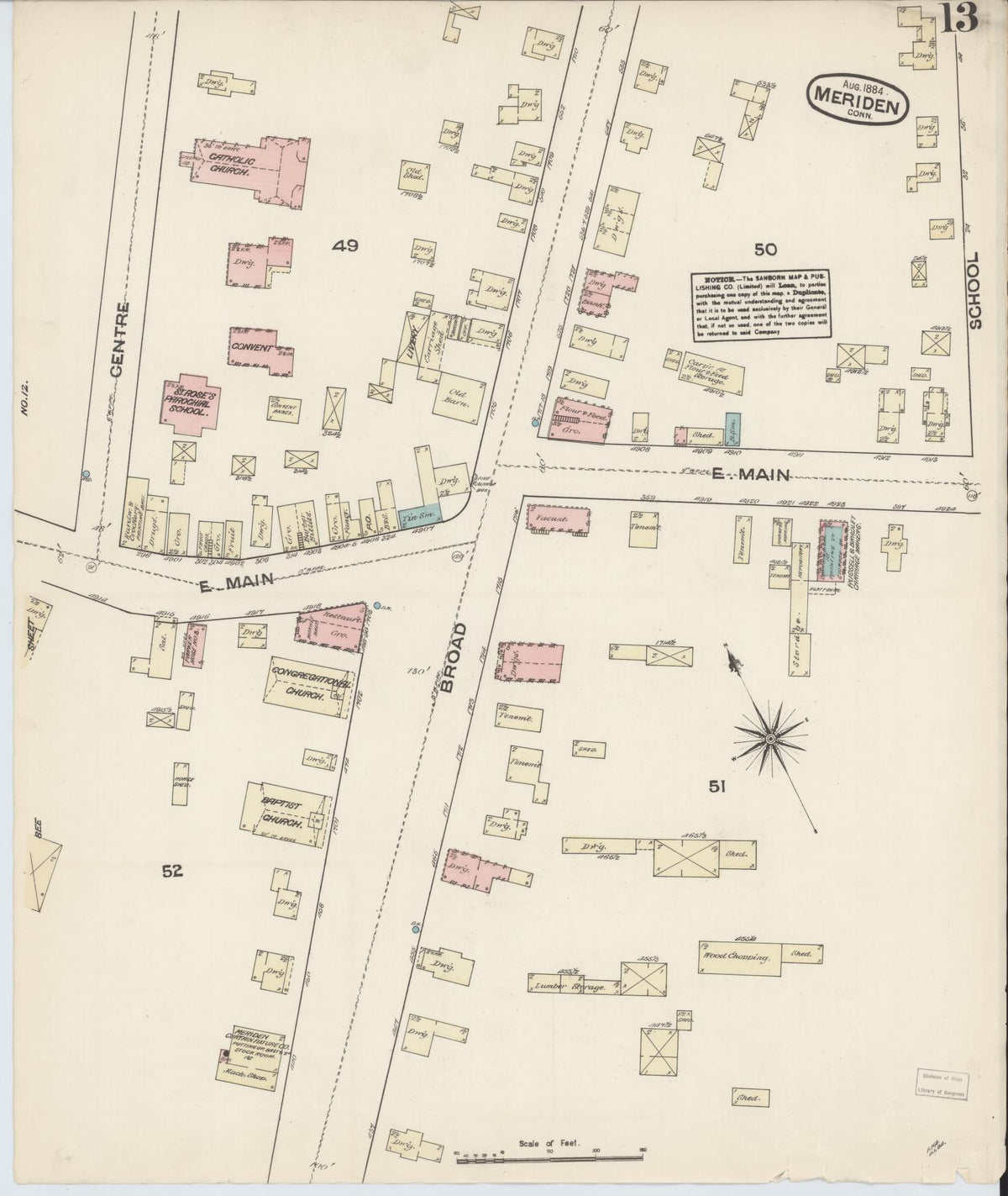 Sanborn Fire Insurance Map from Meriden, New Haven County, Connecticut (1884), Sheet #0013 - Historic Sanborn Fire Insurance Map Print, vintage old map wall art, antique decor, genealogy gift, Connecticut Connecticut map