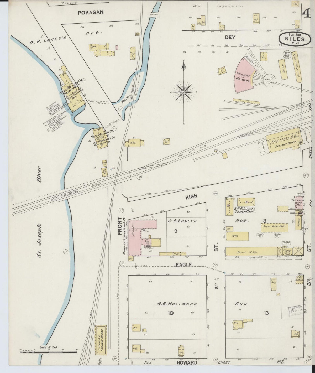 Sanborn Fire Insurance Map from Niles, Berrien County, Michigan (1889), Sheet #0004 - Historic Sanborn Fire Insurance Map Print, vintage old map wall art, antique decor, genealogy gift, Michigan Michigan map