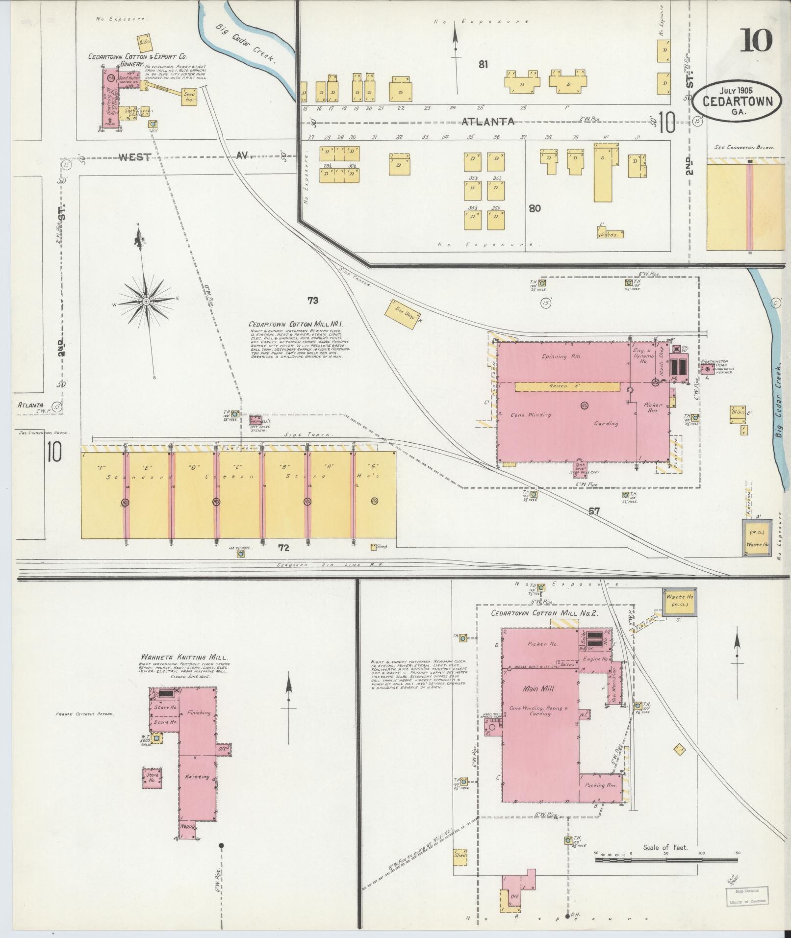 Sanborn Fire Insurance Map from Cedartown, Polk County, Georgia (1905), Sheet #0010 - Historic Sanborn Fire Insurance Map Print, vintage old map wall art, antique decor, genealogy gift, Georgia Georgia map