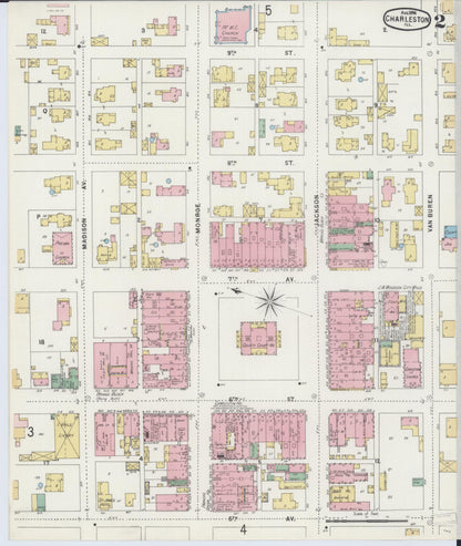 Sanborn Fire Insurance Map from Charleston, Coles County, Illinois (1896), Sheet #0002 - Complete Map Set gallery image, historic Sanborn map, vintage wall art, Illinois Illinois