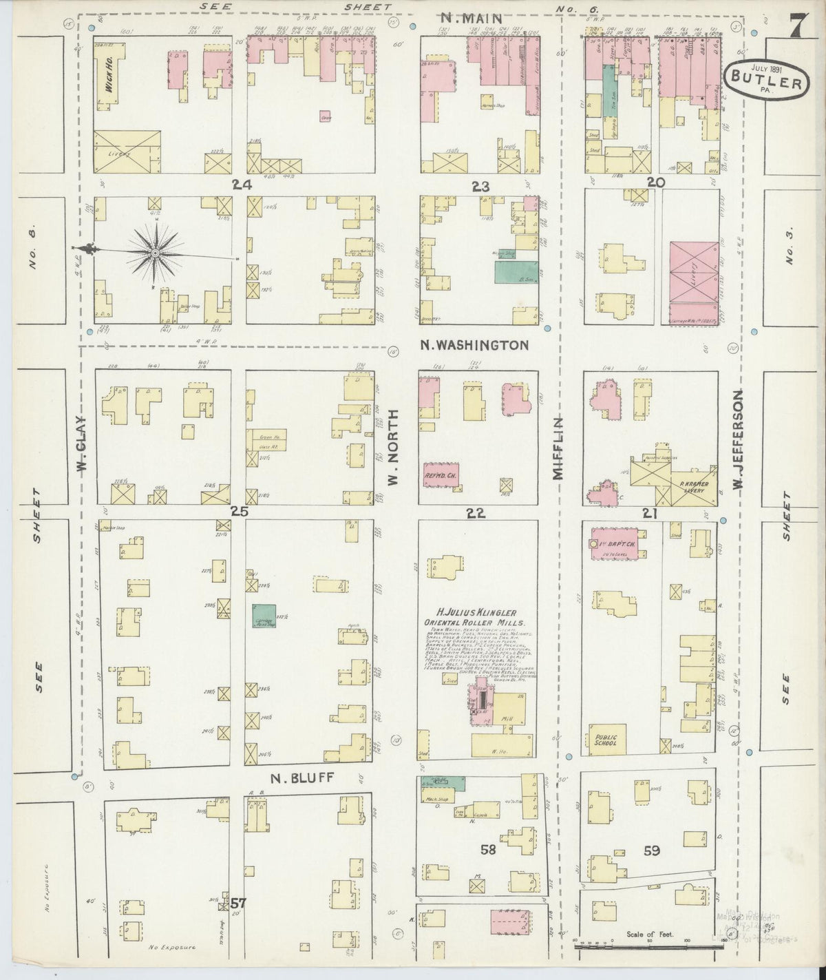 Sanborn Fire Insurance Map from Butler, Butler County, Pennsylvania (1891), Sheet #0007 - Complete Map Set gallery image, historic Sanborn map, vintage wall art, Pennsylvania Pennsylvania