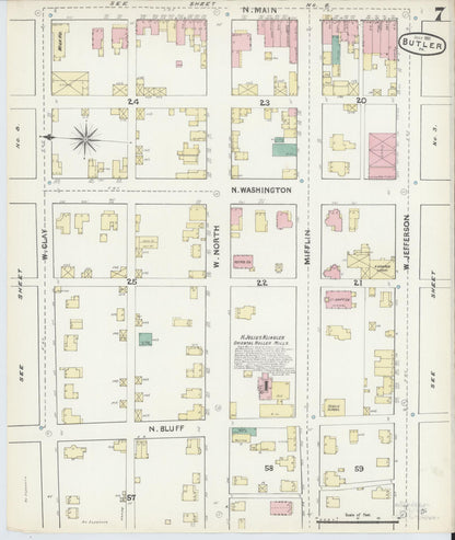 Sanborn Fire Insurance Map from Butler, Butler County, Pennsylvania (1891), Sheet #0007 - Complete Map Set gallery image, historic Sanborn map, vintage wall art, Pennsylvania Pennsylvania