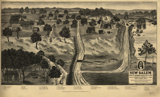 New Salem, home of Abraham Lincoln 1831 to 1837. (1837) – Historic Bird’s-Eye View Panorama Print