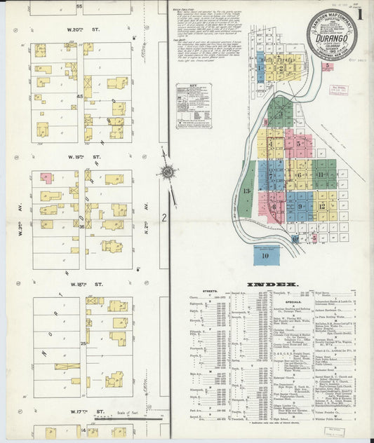 Sanborn Fire Insurance Map from Durango, La Plata County, Colorado (1910), Sheet #0001 - Complete Map Set gallery image, historic Sanborn map, vintage wall art, Colorado Colorado
