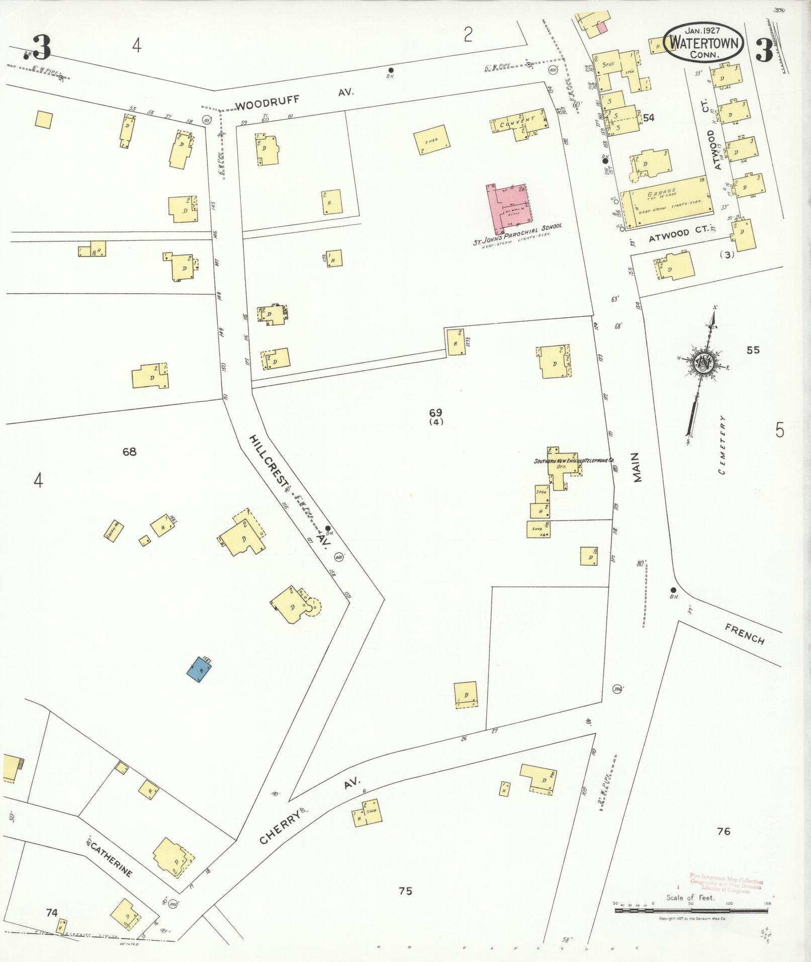Sanborn Fire Insurance Map from Watertown, Litchfield County, Connecticut (1927), Sheet #0003 - Complete Map Set gallery image, historic Sanborn map, vintage wall art, Connecticut Connecticut