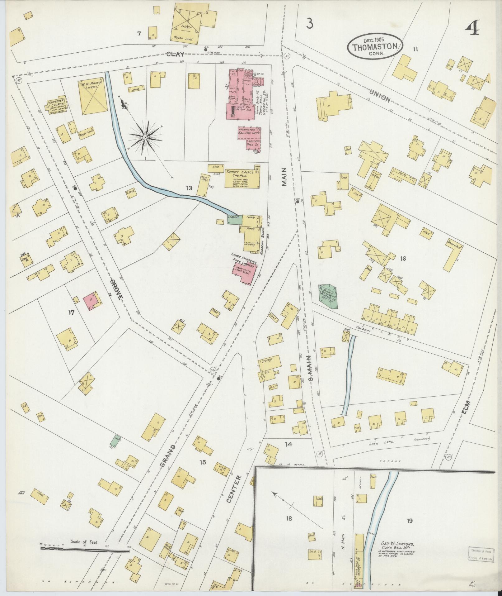 Sanborn Fire Insurance Map from Thomaston, Litchfield County, Connecticut (1905), Sheet #0004 - Complete Map Set gallery image, historic Sanborn map, vintage wall art, Connecticut Connecticut